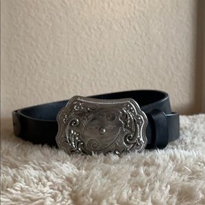 Diesel Black Leather Belt with Western Buckle